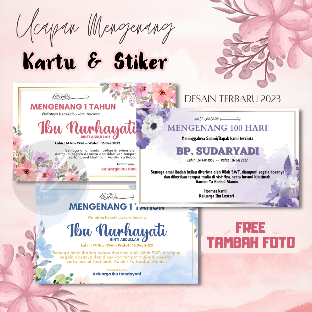 Kartu Ucapan Mengenang Tahlilan Wafat 40/100/100 Hari - Stiker Tahlil