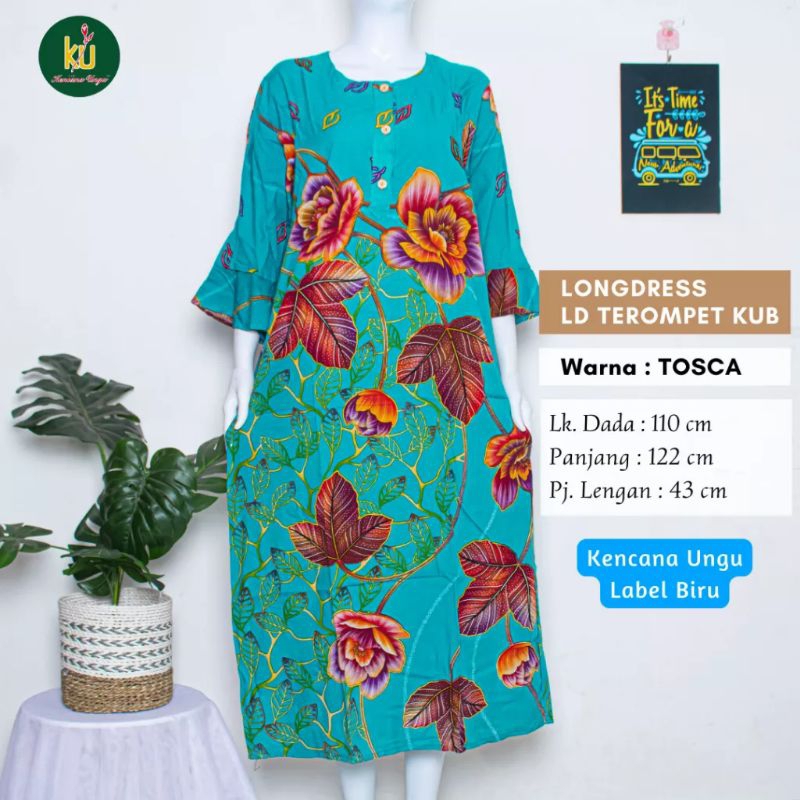 Longdress Lengan Trompet 3/4 Kencana Ungu Label biru Busui Friendly| / Daster Panjang Semata Kaki Pi
