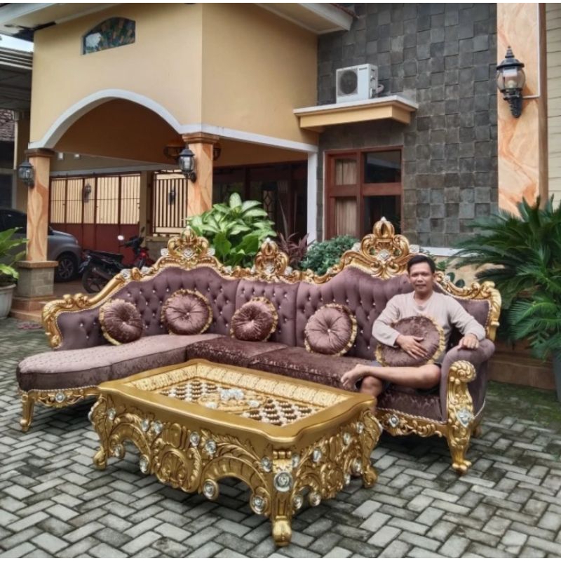 KURSI SOFA TAMU  SUDUT MAHKOTA/KURSI TAMU JATI UKIR MEWAH
