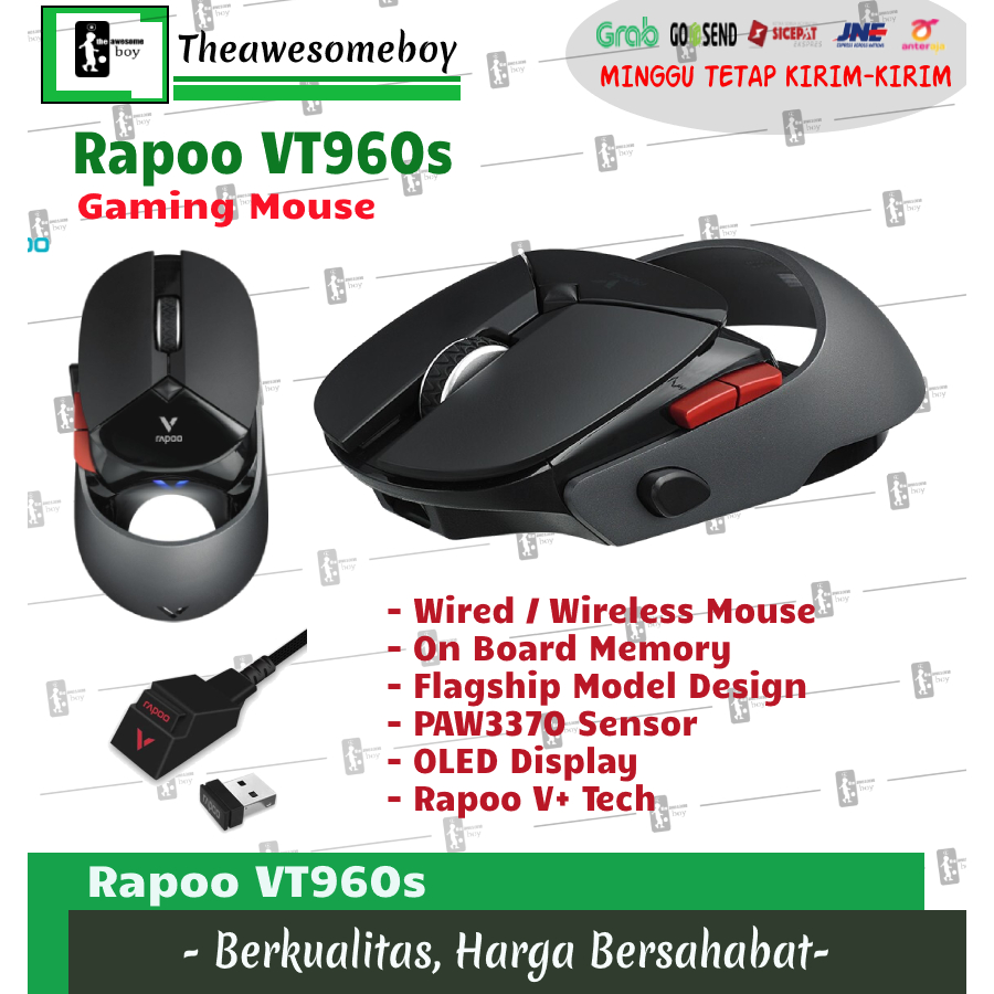 Rapoo VT960s Dual Mode Wireless Wired Gaming Mouse OLED Display OnBoard Memory