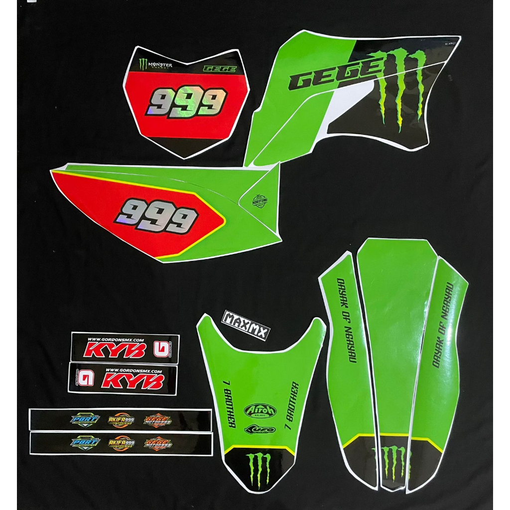 DECAL STIKER MOTOR KLX 150 S MOTIF SIMPLE KLX RED KOMBINASI HIJAU