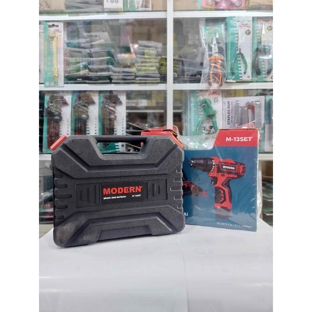 MODERN MESIN BOR CAS BATERAI M13 M 13 CORDLESS 12V M-13 SET