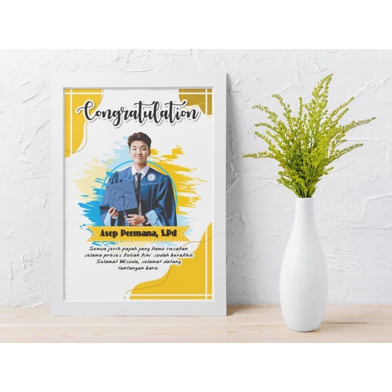 Gift Kado Hadiah Wisuda Pigura Frame Bingkai Kaca Hitam Putih 10Rs 25x35 cm Ucapan Congratulations H