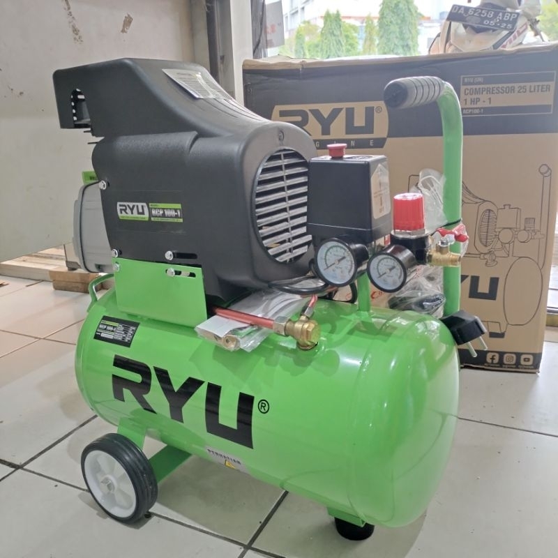 MESIN COMPRESSOR LISTRIK "RYU" RCP100-1 25LITER PAKAI OLI ||KOMPRESOR LISTRIK 1 HP 25LITER