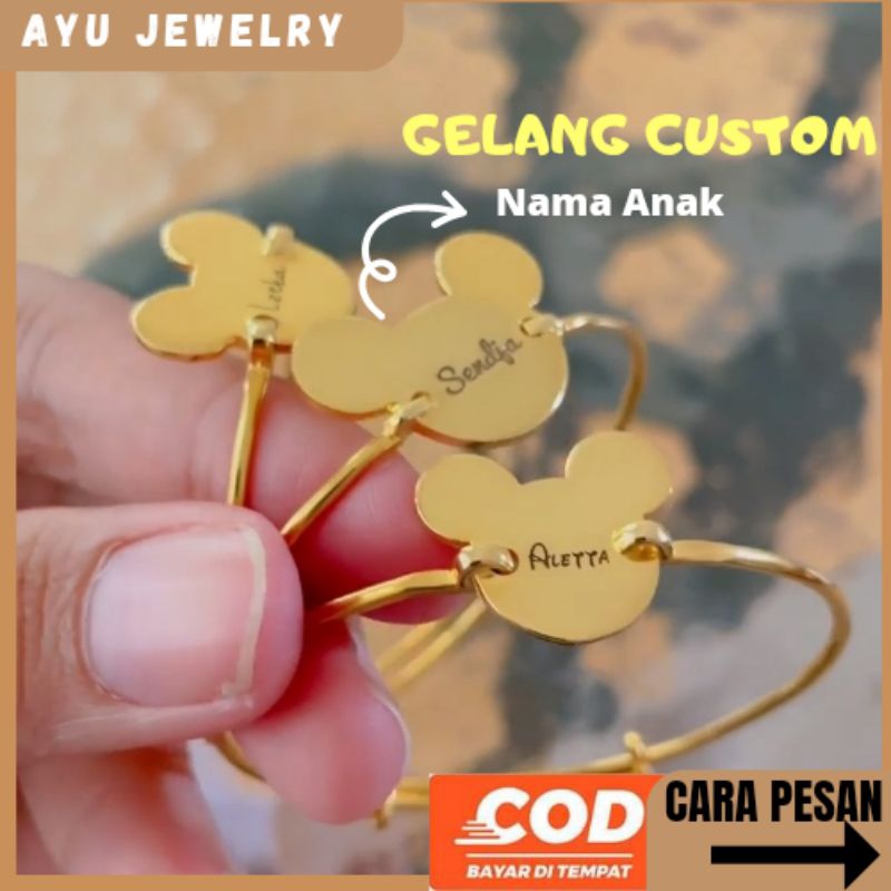 Gelang Custom Nama Anak Mickey Mouse Terbaru |Gelang Bayi Lapis Emas