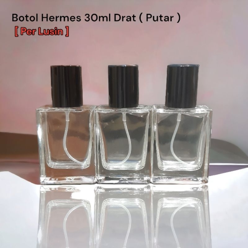 [ PER LUSIN ] Botol Parfum Hermes 30ml Tutup Hitam Botol Kaca Botol Kosong Botol Bening Botol Viral Botol Murahl