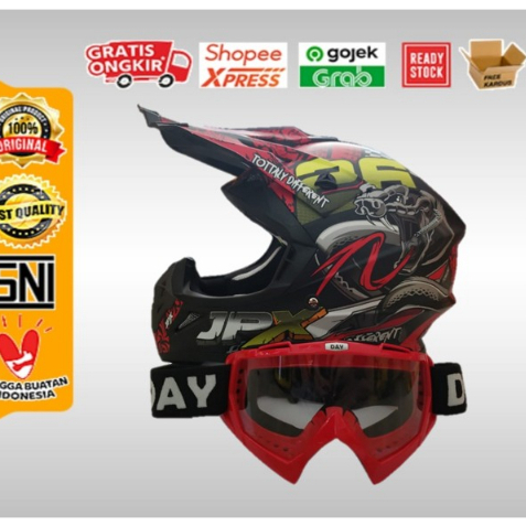 Helm JPX Cross Full Face X16 Black Doff  / (GOGGLE DAY)