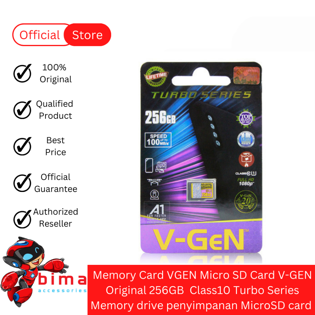 NEW PORODUK MEMORY CARD VGEN MICRO SD CARD V-GEN ORIGINAL 256GB CLASS10 TURBO MEMORY DRIVE