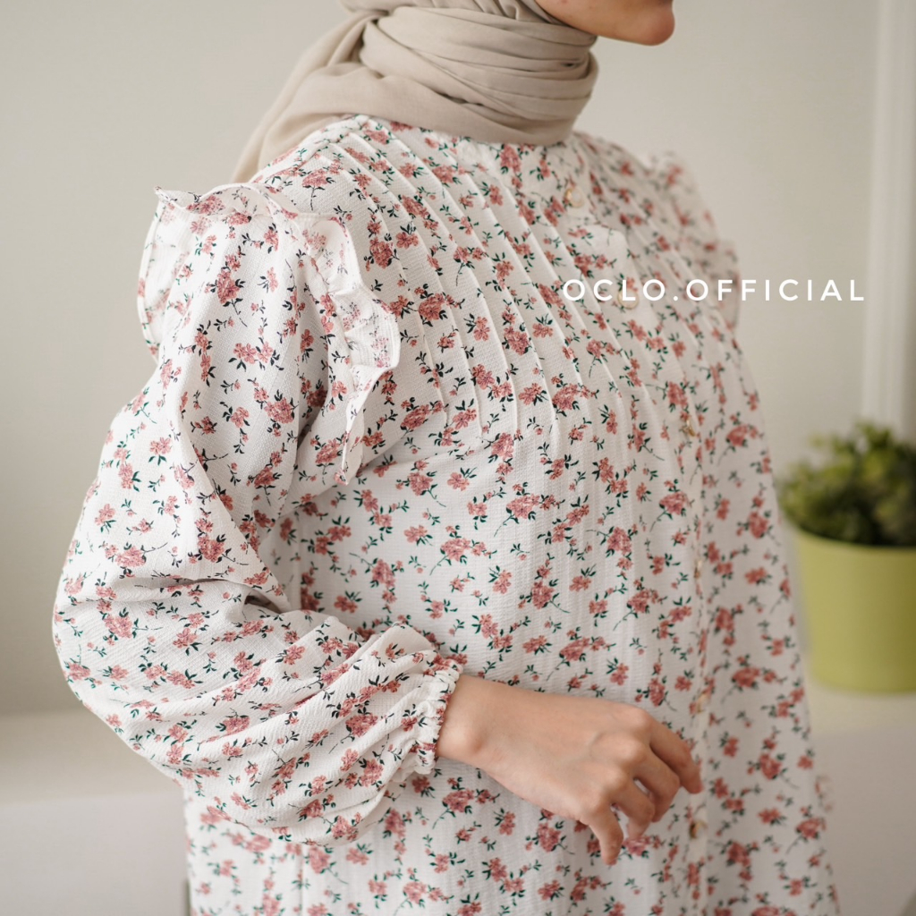 Oclo Himika Blouse atasan wanita Blus Crinkle Casual Motif Bunga-bunga