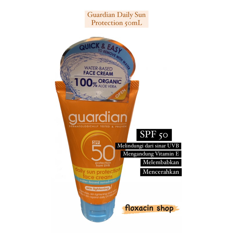 Guardian Daily Sun Protection Face Cream 45 ML Water Based Sunscreen SPF 50 / Suncreen Guardian / Su