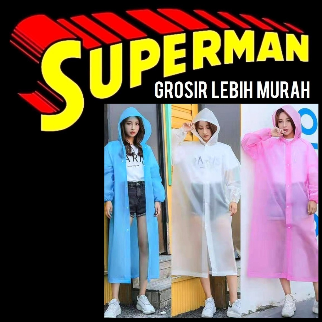 Jas Hujan EVA Korea / Mantel Dewasa Pria Wanita / Mantol Ponco Terusan Plastik Tebal Transparan Jas 
