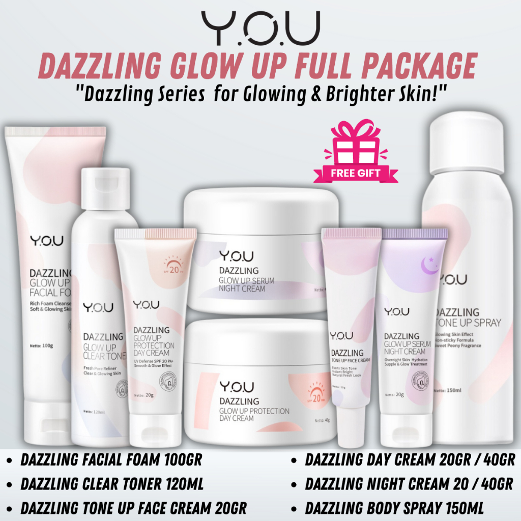 Paket Skincare Glowing YOU Dazzling Glow Up series Skincare Paket Lengkap Mencerahkan wajah Dan Atas