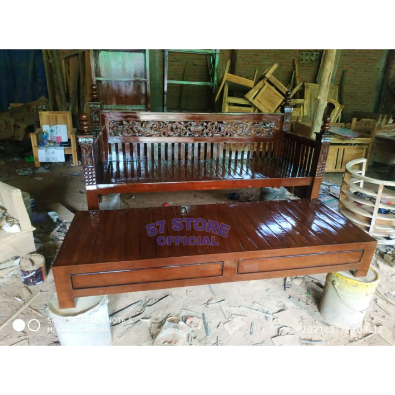 TERBARU Bangku Panjang/ Bale Bale Susun Ukir Kayu Jati dan 2 Laci Mebel Jepara