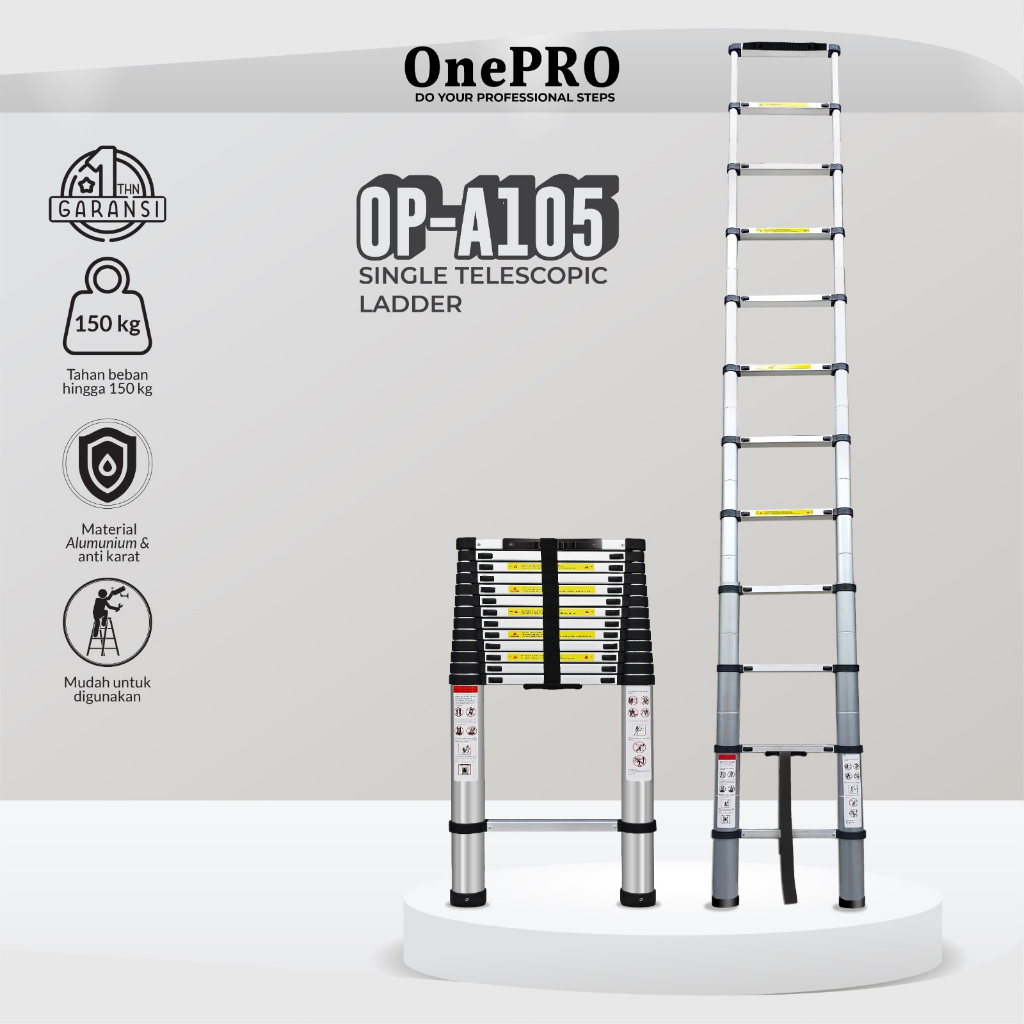 Tangga Single Telescopic Onepro OP-A105 / Tangga Lipat Alumunium Teleskopik