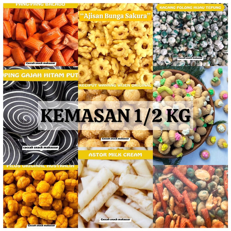 

(COD)TERLARIS!!! SNACK KILOAN CEMILAN KHUSUS SETENGAH KILO (1/2 KG) | ETALASE KHUSUS | CACCAH SNACK MAKASSAR