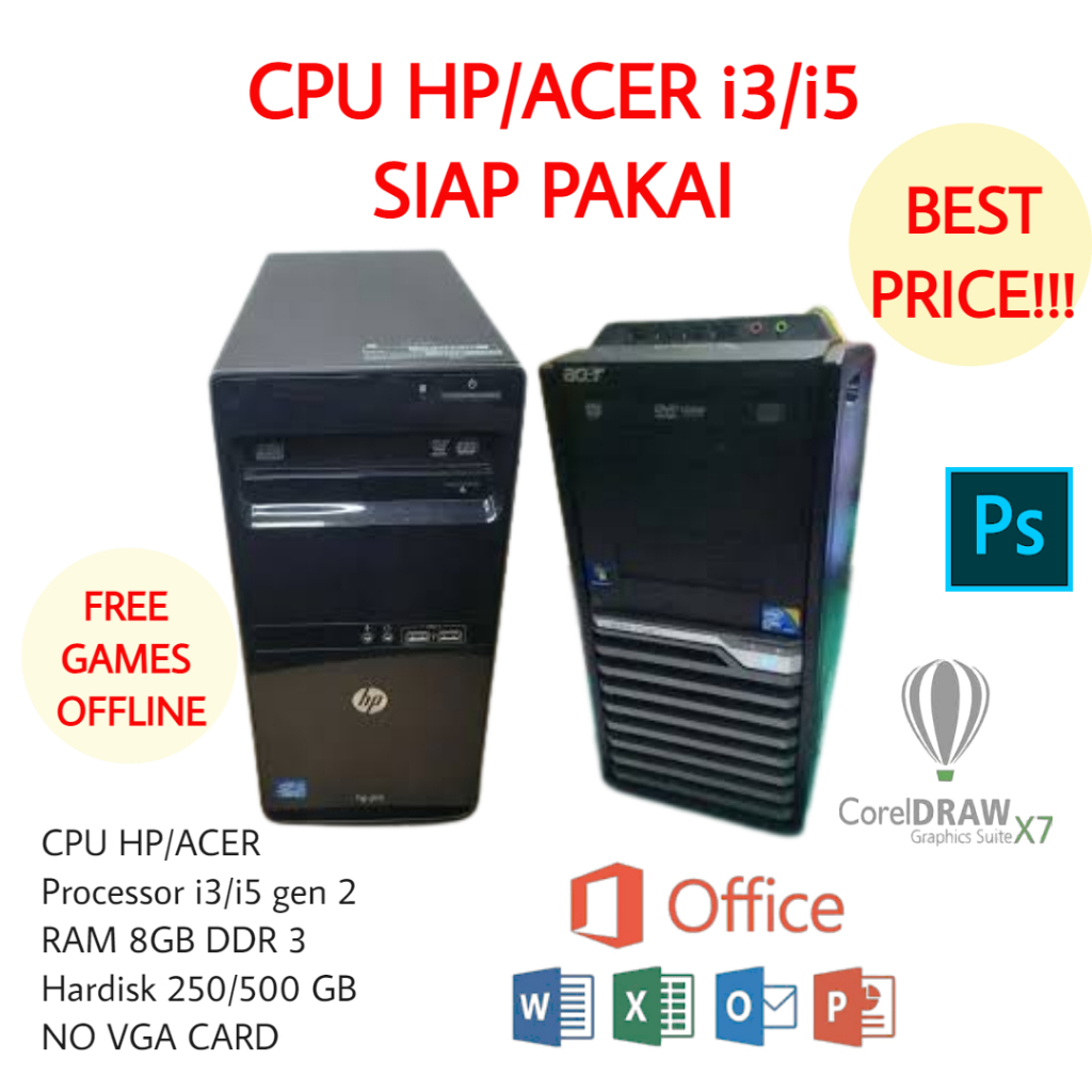 CPU KOMPUTER ACER CORE i5 i3 SIAP PAKAI FREE GAME