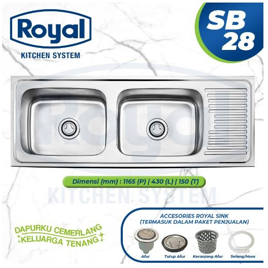 SB 28 Bak Cuci Piring Royal SB28 Kitchen Sink Stainless Steel 2 Lubang