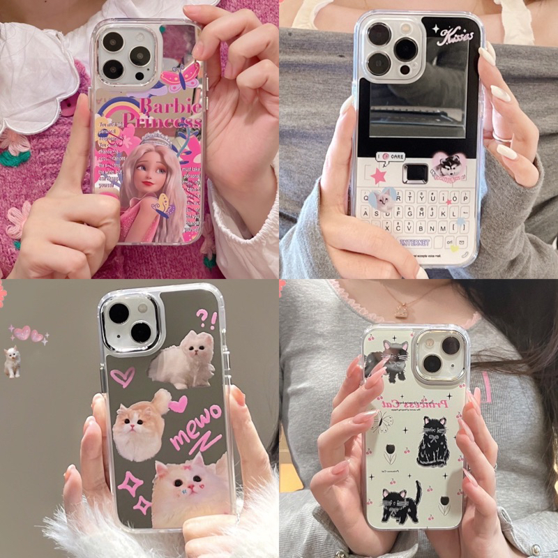 mirror case barbie case untuk iphone oppo vivo samsung xiaomi huawei infinix