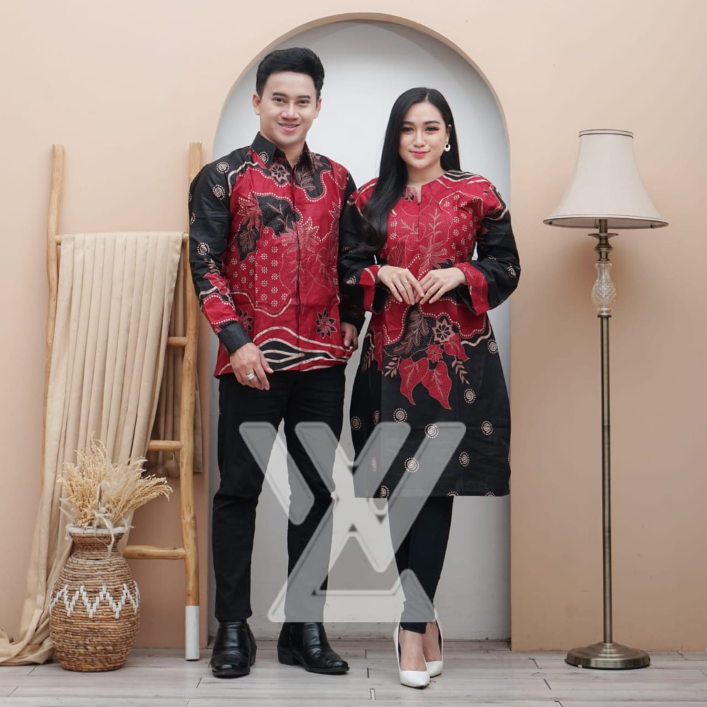 atik Couple Pria Dan Wanita Merah Hitam Bahan Katun Prima Baju Seragam Pesta Pernikahan Dan Kantor