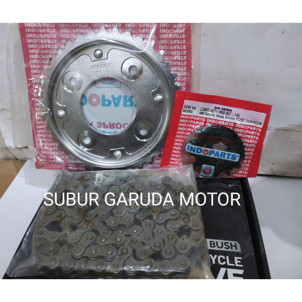 GEAR SET BLADE REVO SUPRA X 125 KARBURATOR KARISMA MERK INDOPARTS GIR PAKET RANTAI ORISINIL 14 - 37 
