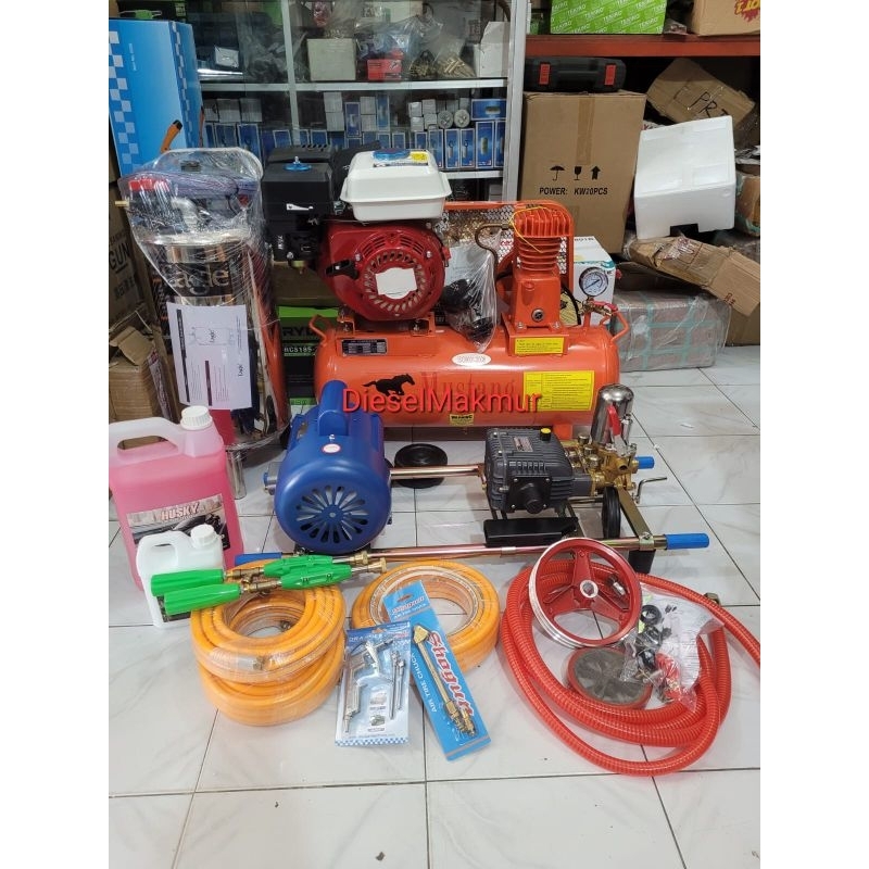 Paket Kompresor ¼Hp Bensin + Steam DinamoListrik Siap Pakai