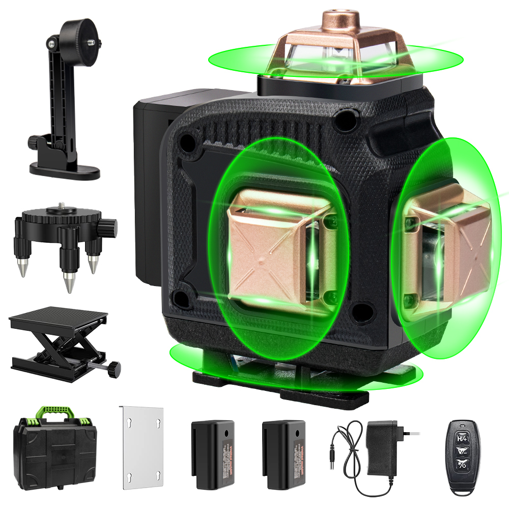 Laser Bangunan 4D 16 Laser Level Line Level 360 Rotari Laser Green Laser Tripod Laser Laser Self
