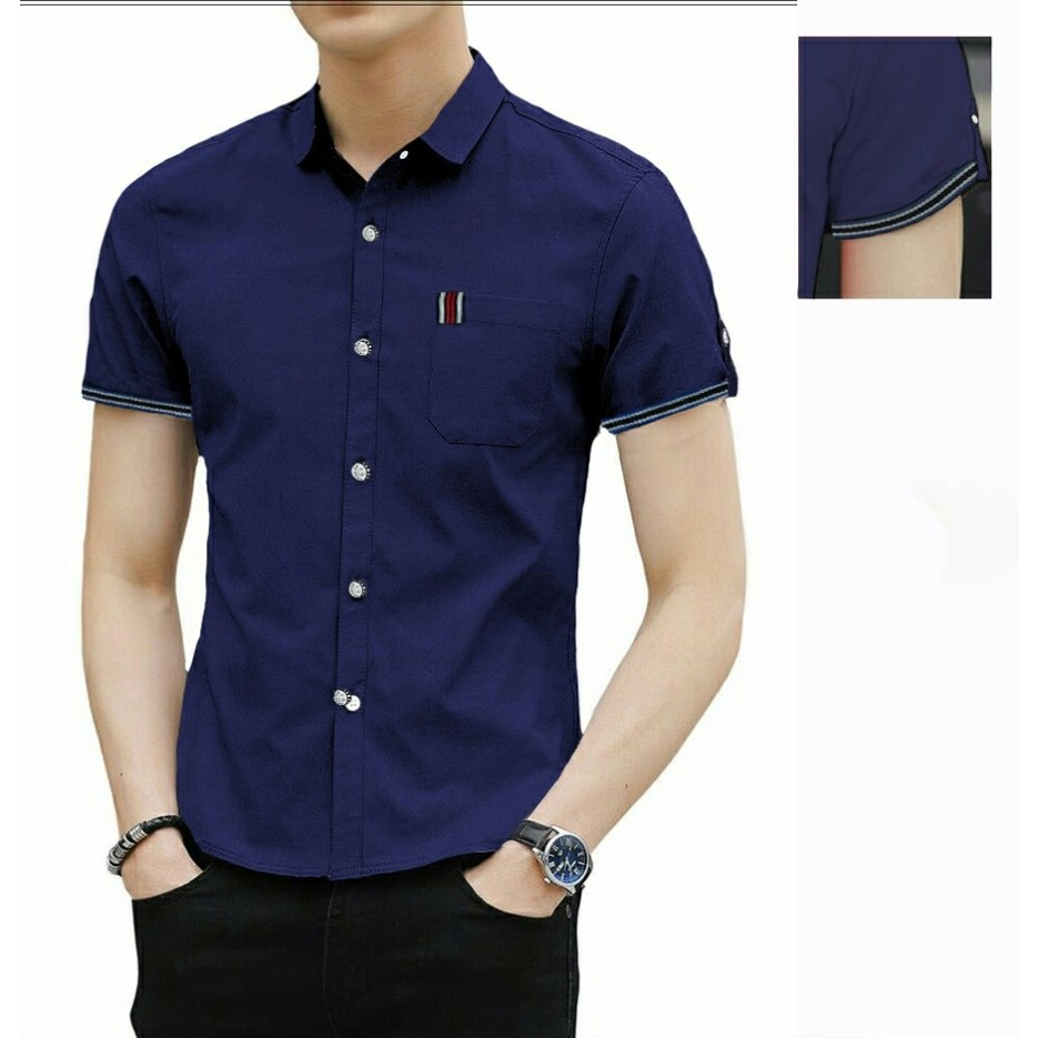 Kemeja cod Casual Hem murah hitam premium Y6B8 lengan pendek lengan panjang slimfit dewasa Formal pr