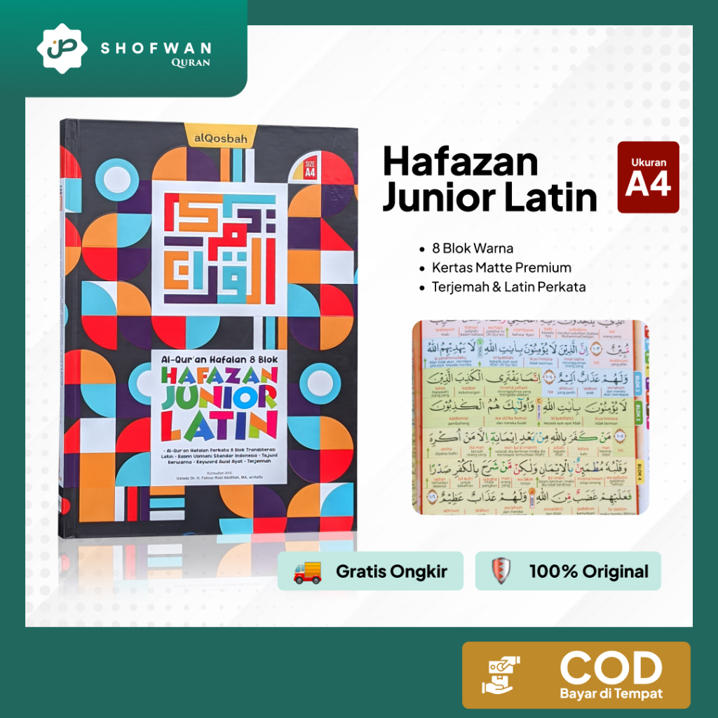 Al Quran Hafazan Junior Latin A4 Besar 8 Blok Warna