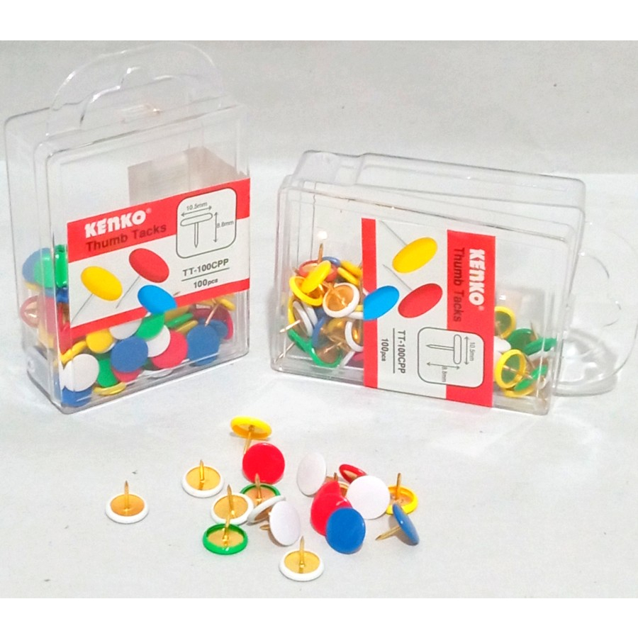 

Paku Payung Warna Lucu Kertas Mading 8,8mm Kenko Thumb Tacks Push Pin Color TT-100CPP Warna Warni
