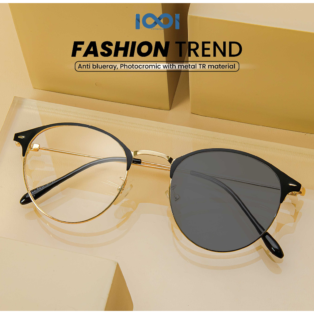 IOOI Eyewear -  Kacamata Fashion Bulat Metal TR Anti Radiasi Blueray Photocromic Pria Wanita 1920