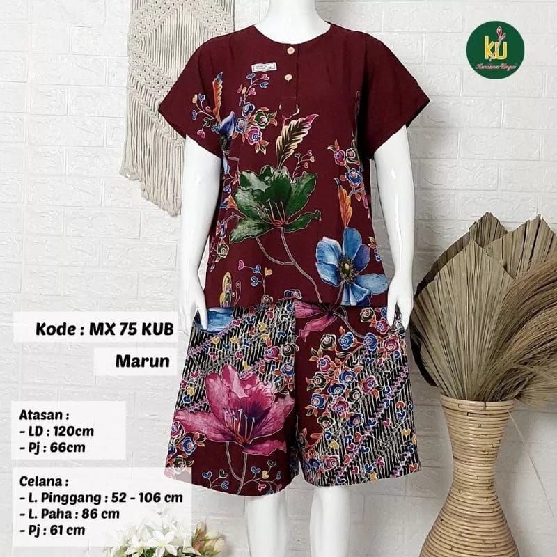 STELAN MAX 75 BABY DOLL KENCANA UNGU LABEL BIRU//STELAN KULOT BATIK KENCANA UNGU WANITA MOTIF TERLAR