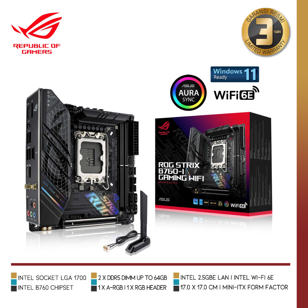ASUS ROG STRIX B760-I GAMING WIFI | Intel B760 LGA 1700 DDR5 Mini-ITX