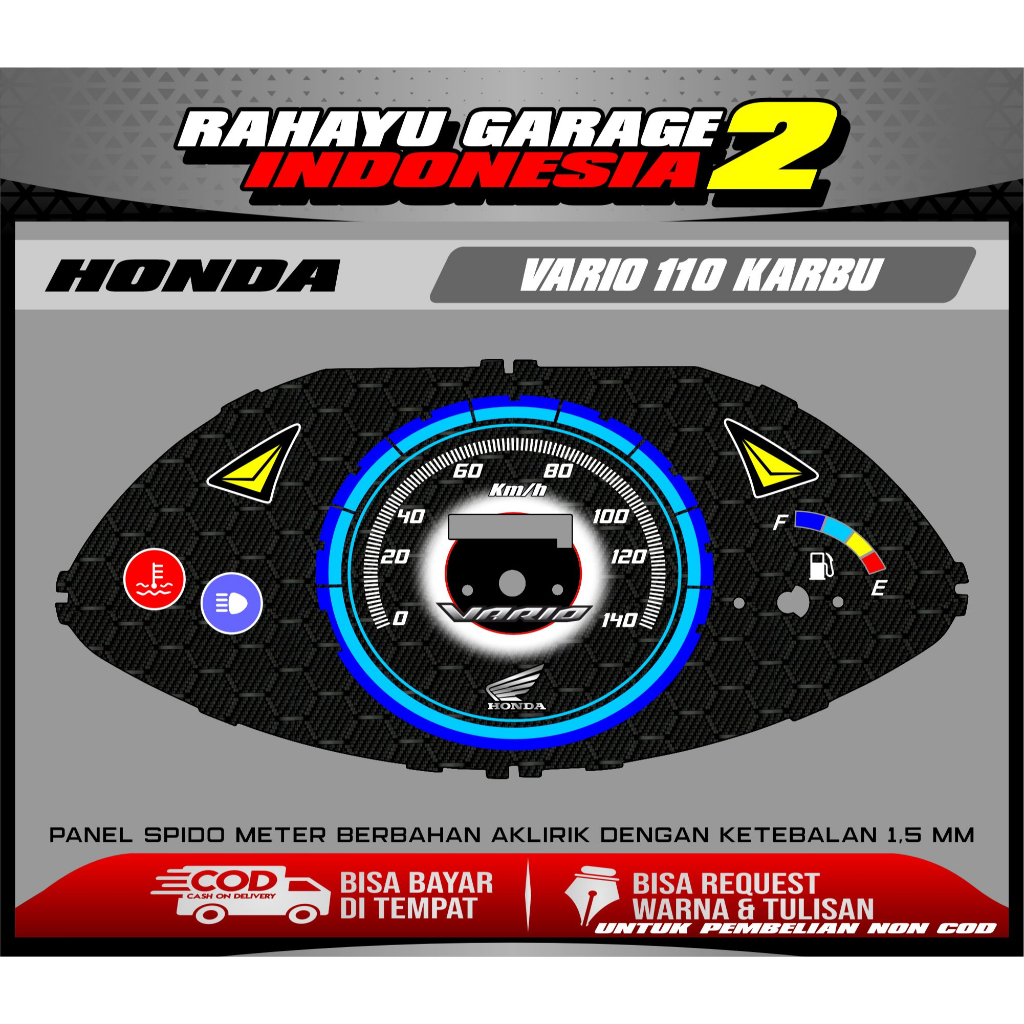 papan speedometer custom vario 110 karbu panel spido meter custom vario 110 karbu