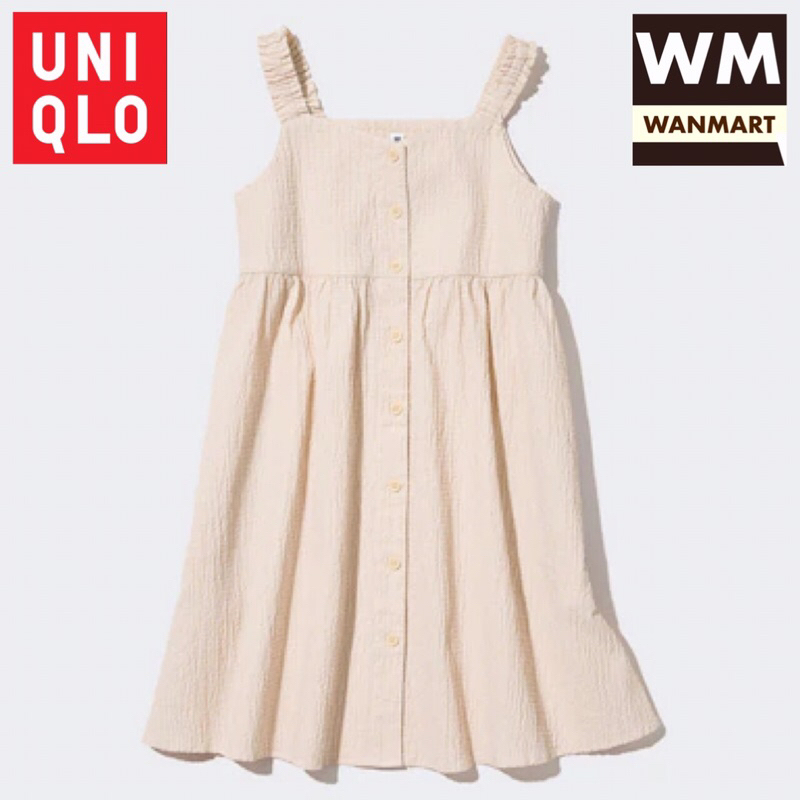 UNIQLO Kids Camisole Dress Gaun Kamisol Seersucker Anak Perempuan Beige