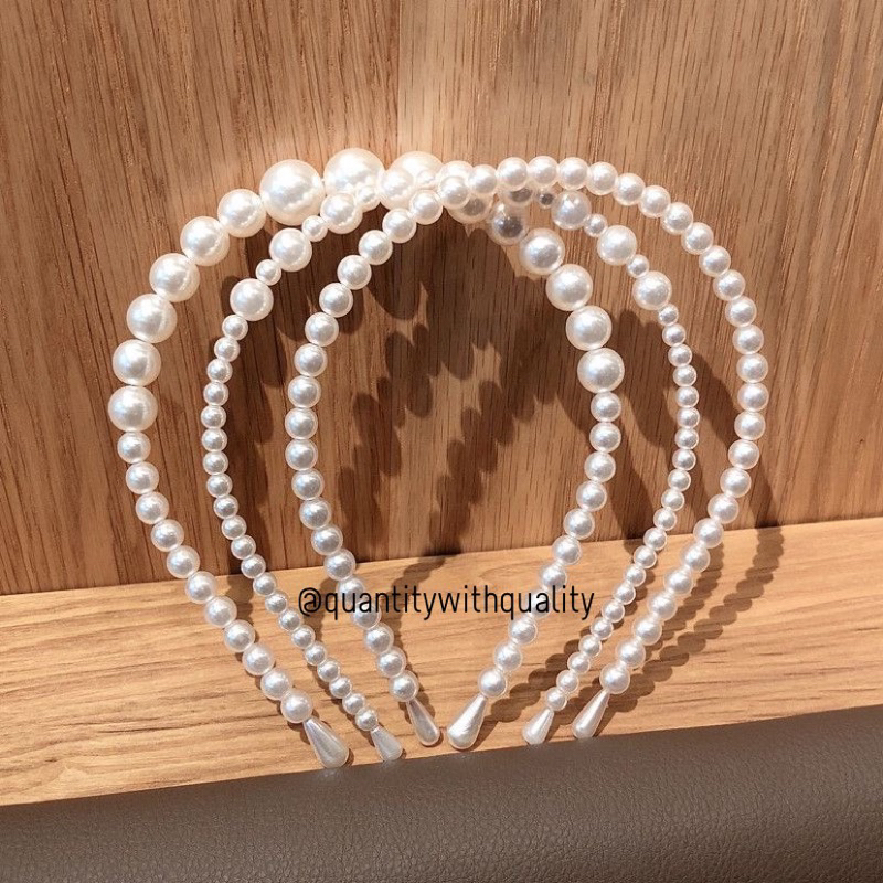 COD Bando Mutiara Vintage Viral Pearly Import Putih / Hairband