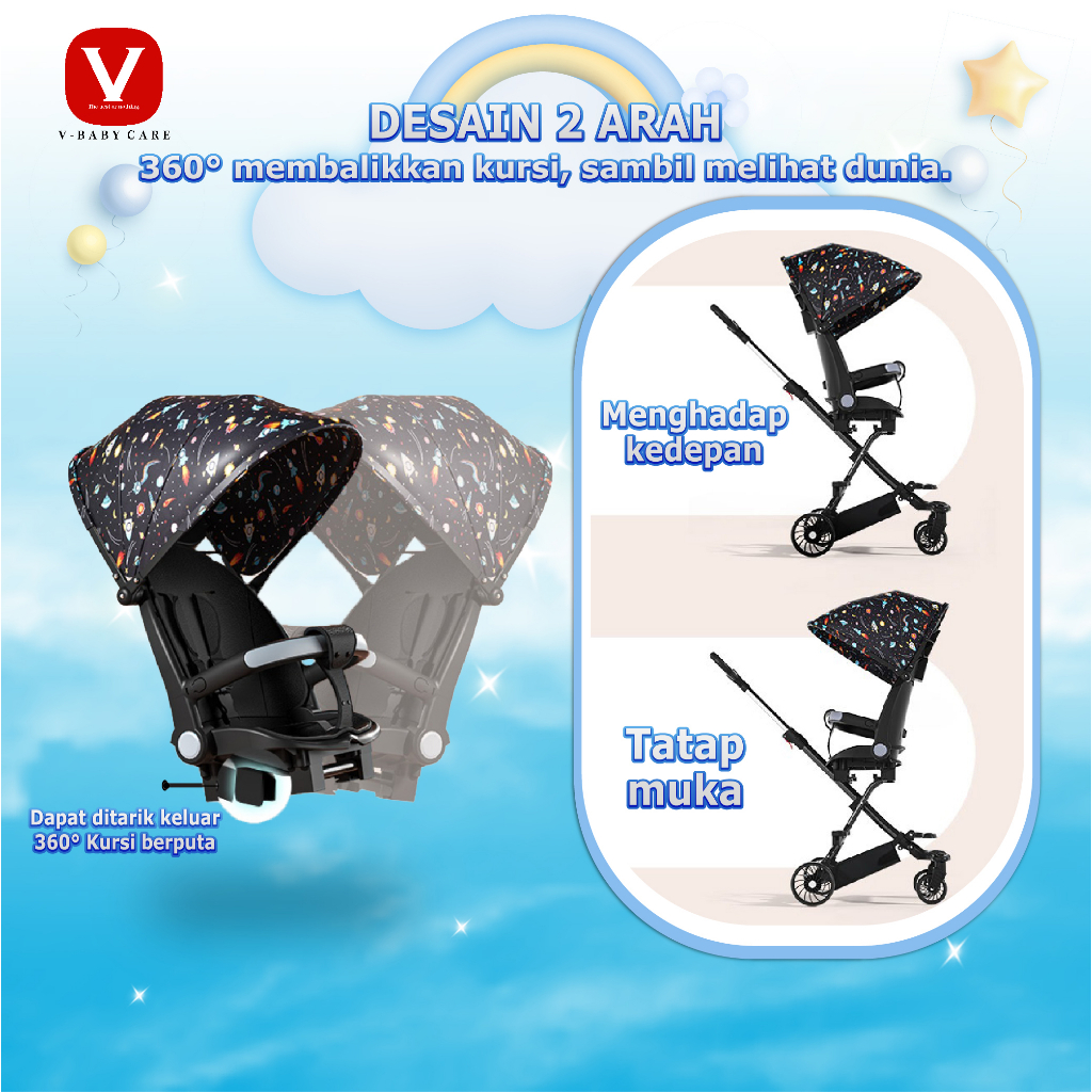 VBABY CARE Kereta Dorong bayi /kursi dorong multifungsi /Berbaring Dua Arah, Dilipat VBABY-320
