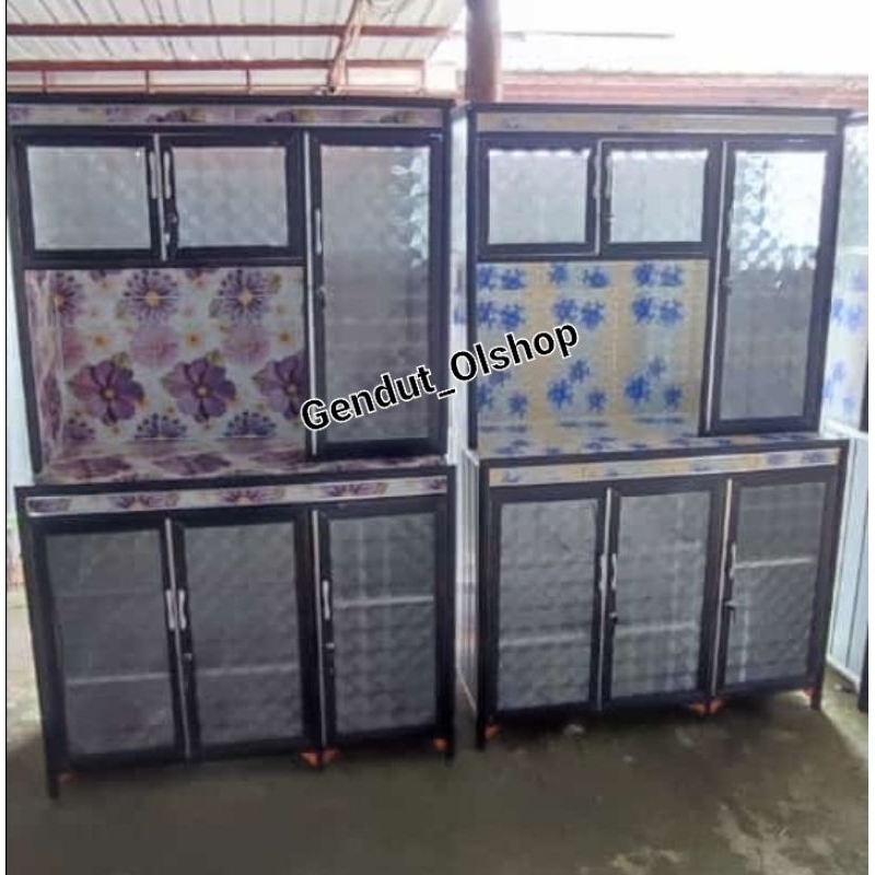 (Khusus Wilayah Kota Palembang) Rak Piring 3 Pintu 4 Keramik Tiang warna dan Tiang Silver Lemari Pir