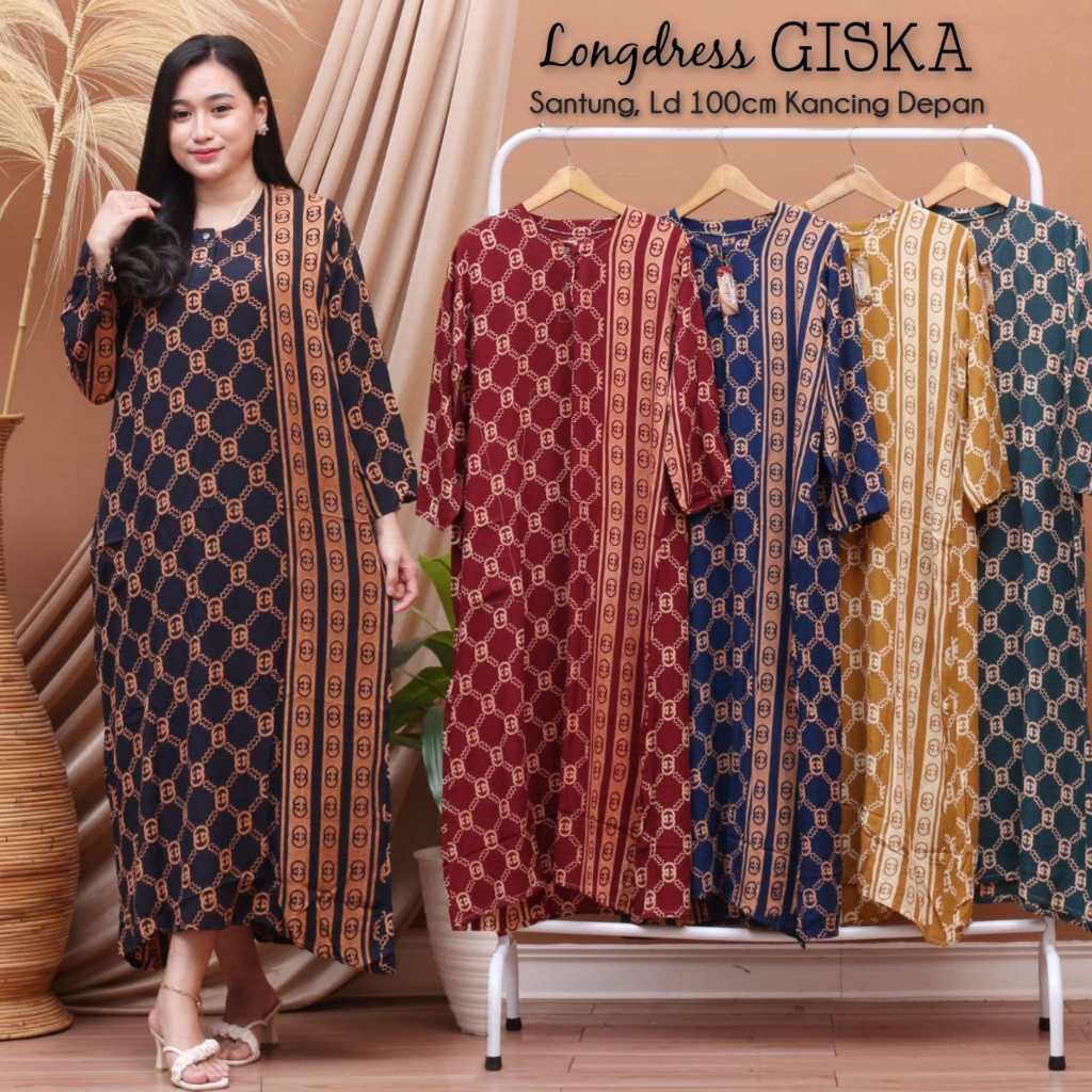 Daster Panjang Batik Longdress Lengan Panjang Daster Busui Baju Hamil Daster Kekinian Baju Tidur Wan