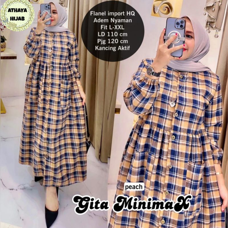 Dress Wanita Jumbo Flanel Import LD 110 Gita Minimax By Athaya Hijab