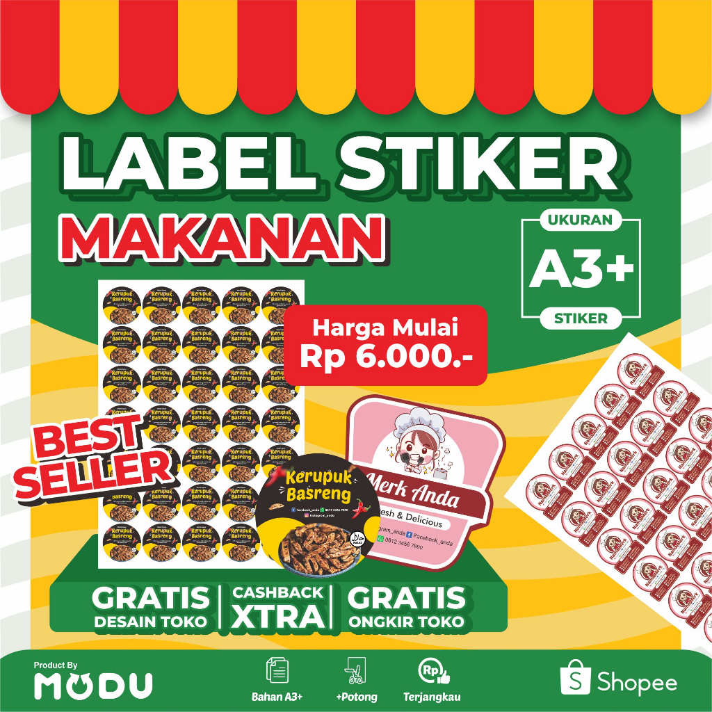 

LABEL MAKANAN A3+ MURAH CUSTOM COCOK UNTUK MAKANAN/SNACK/CATERING