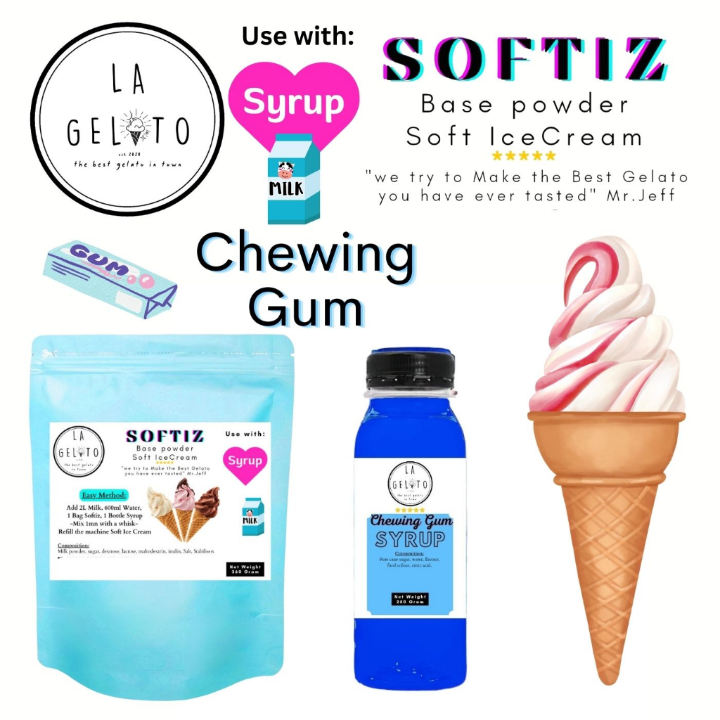 

Paket Softiz bubuk soft ice cream dan sirup rasa Chewing gum untuk 3kg | Powder Ice Cream Fruity Buah Murah Mudah Cool Dingin Tahan Lama Coklat Vanila Thai Tea Capuccino Es Doger Taro Mangga Leci Anggur Strawberry