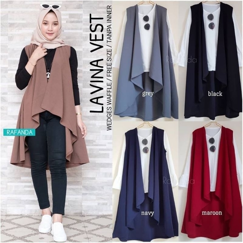 Lavina Vest warna choco grey black navy maroon hitam coklat merah outer cewe kardigan tanpa lengan b