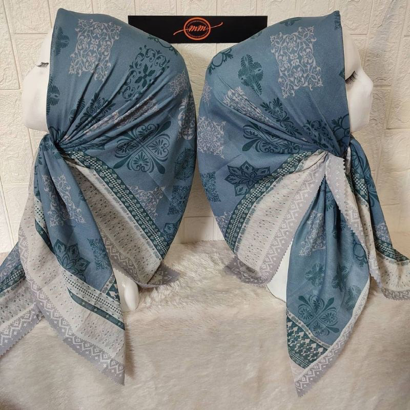 Promo Hijab Segi Empat Voal Motif Sahna Warna Biru Jilbab Terbaru