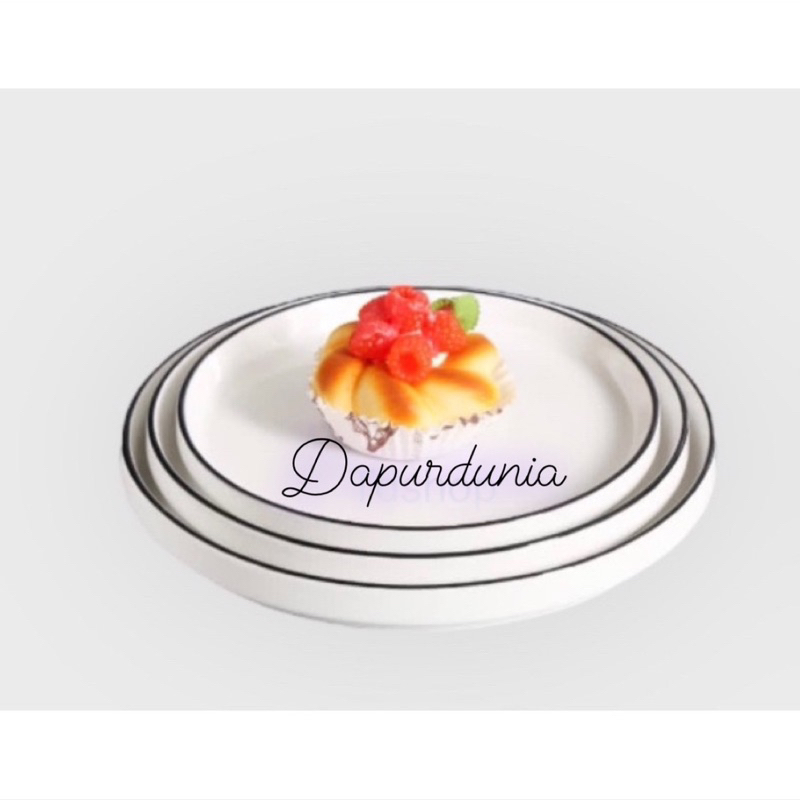 Piring keramik taniti pizza bulat lis hitam