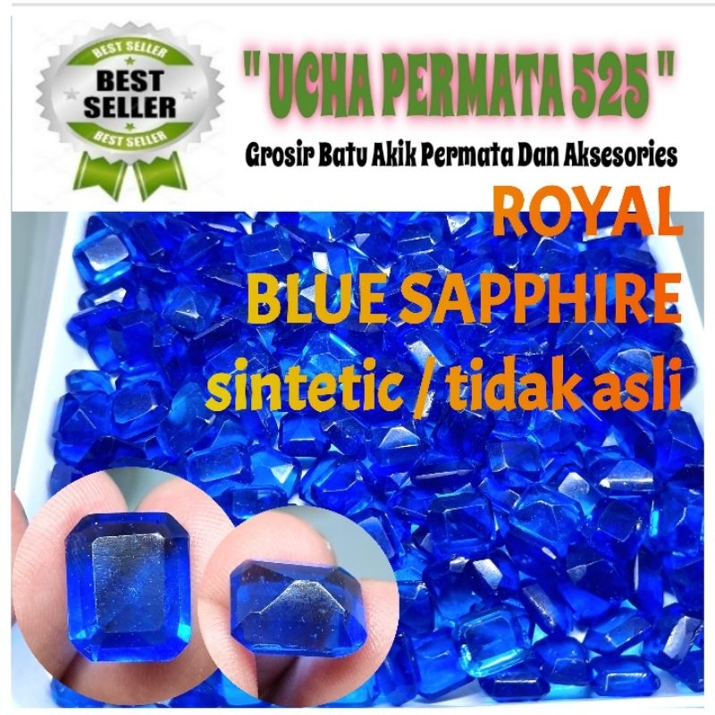 royal blue safir kotak / batu akik permata royal blue safir sintetic tidak asli
