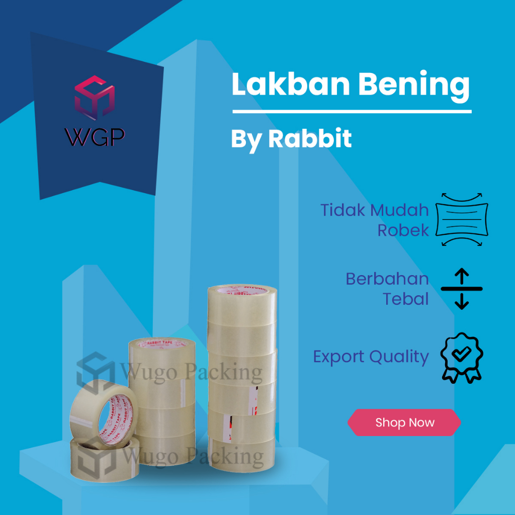

Lakban Isolasi Tape Bening 2” 45mm x 90 yard by Rabbit