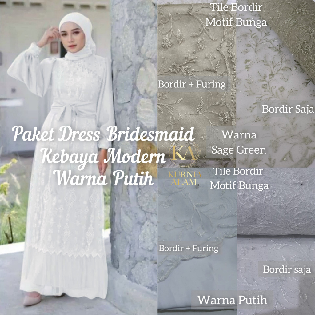 Bahan Kain Bridesmaid Kondangan Premium Modern Warna Putih Sage Green Motif Bunga Terlaris di jual p