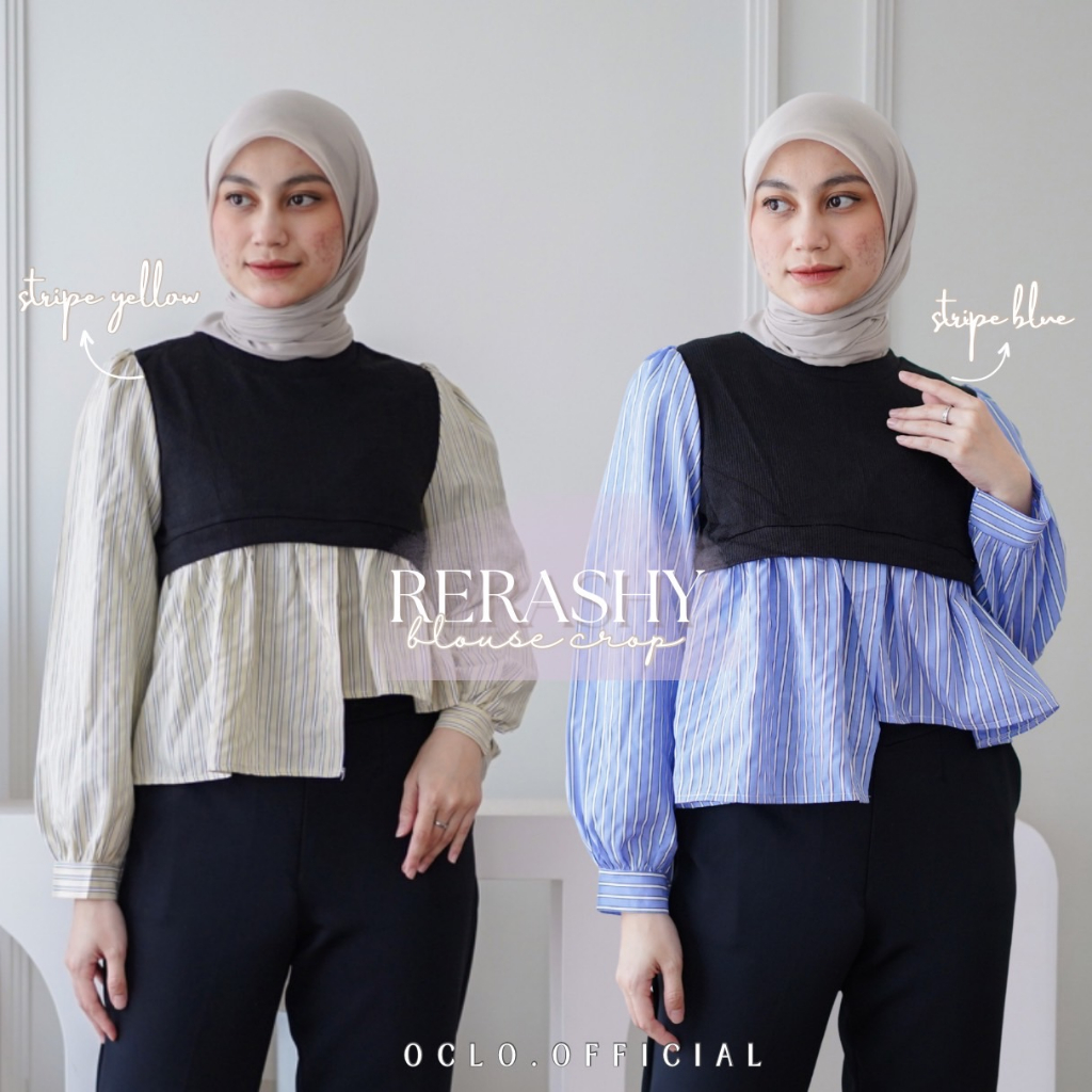 Oclo Rerashy Blouse crop mix knit atasan wanita casual basic daily wear