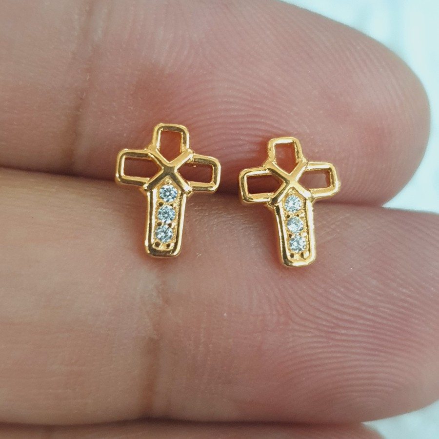 anting tusuk model salib ad mata variasi 3 emas 70% 700 70 % 16k