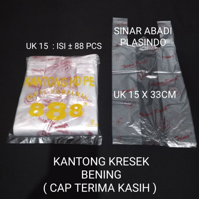 KANTONG PLASTIK BENING UK 24 - 15 / PLASTIK KRESEK /CAP TERIMA KASIH/KANTONG PLASTIK BENING